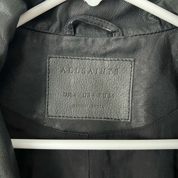 ALL SAINTS Belvedere Leather Classic Biker Zip Jacket in Black Sz 4 FITS LIKE 2 - Picture 5 of 8
